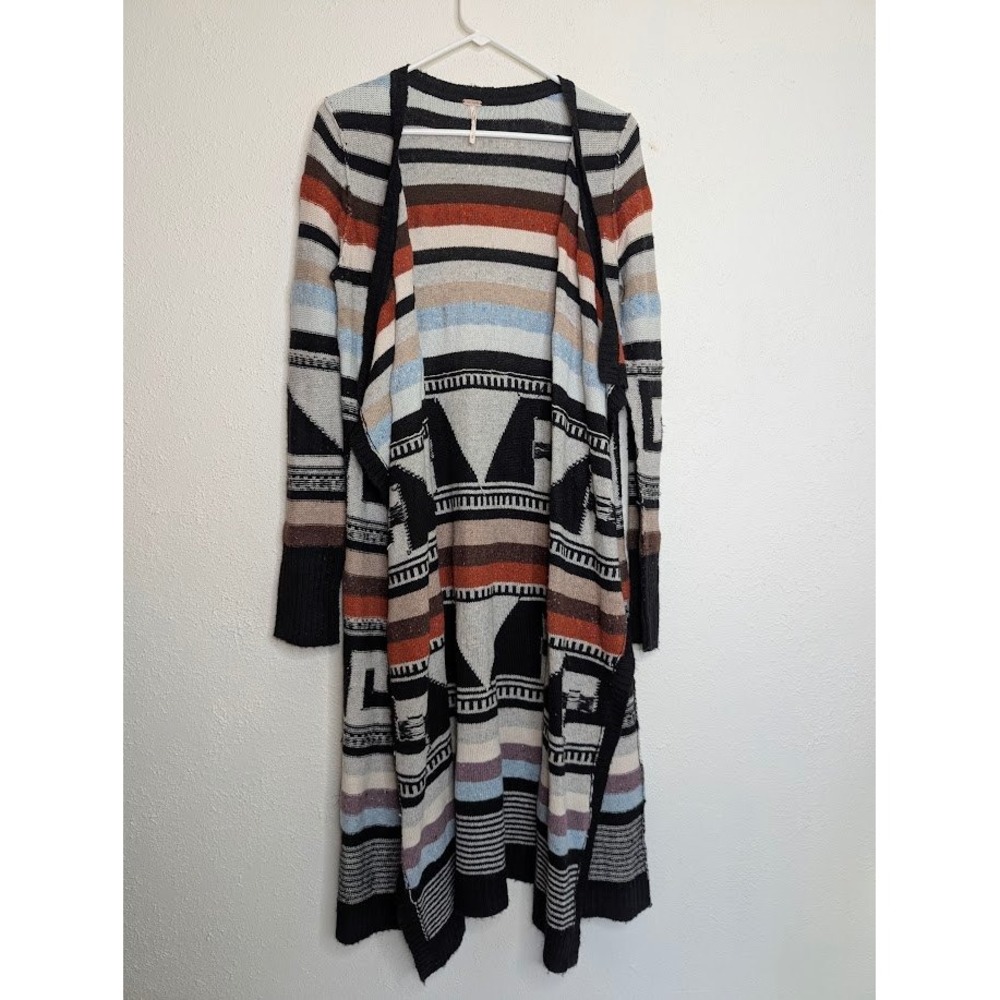 Free People Womens Duster Cardigan M Multicolor Aztec Striped Knit Boho Western